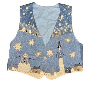 Blue and White Snowman Snowflake Vest Christmas Vest Grandma Handmade Vest